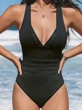 NEW Cupshe Black Crossback Slim & Sculpt One-Piece XS